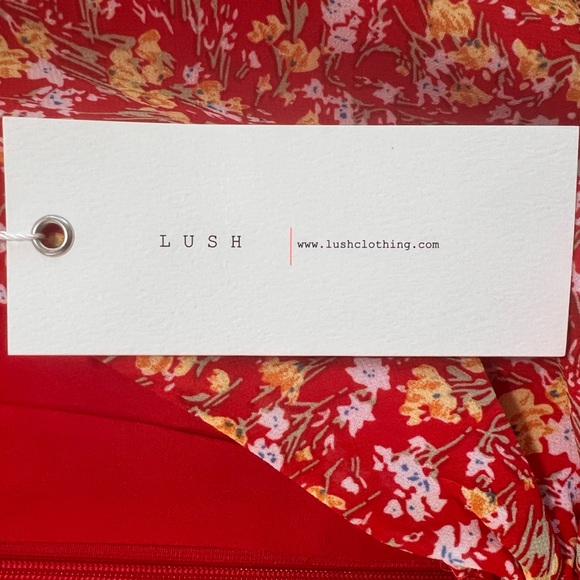 Lush NWT Playing at Perfect Red Floral Balloon Long Sleeve Romper Cut Out, L - Picture 6 of 15